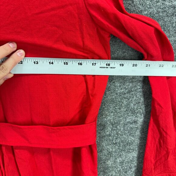 Zara Shirt Dress Women S Small Red Midi Button Up Collared Long Sleeve Casual - Picture 4 of 7